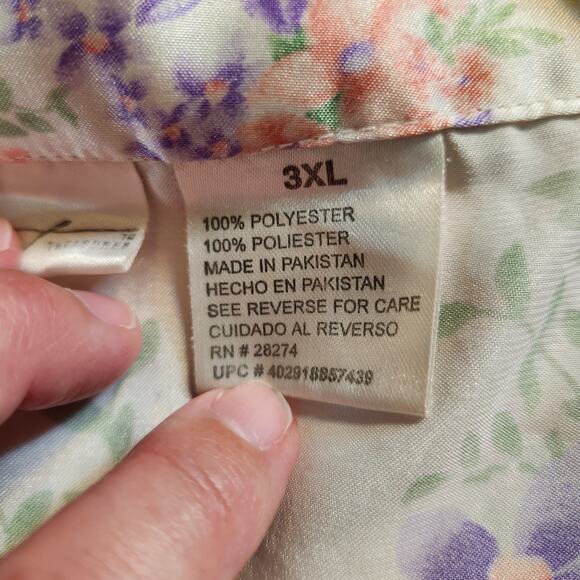 SECRET TREASURES White Purple Satiny Floral SS Knee Length Bathrobe Womens 3XL - Picture 4 of 11